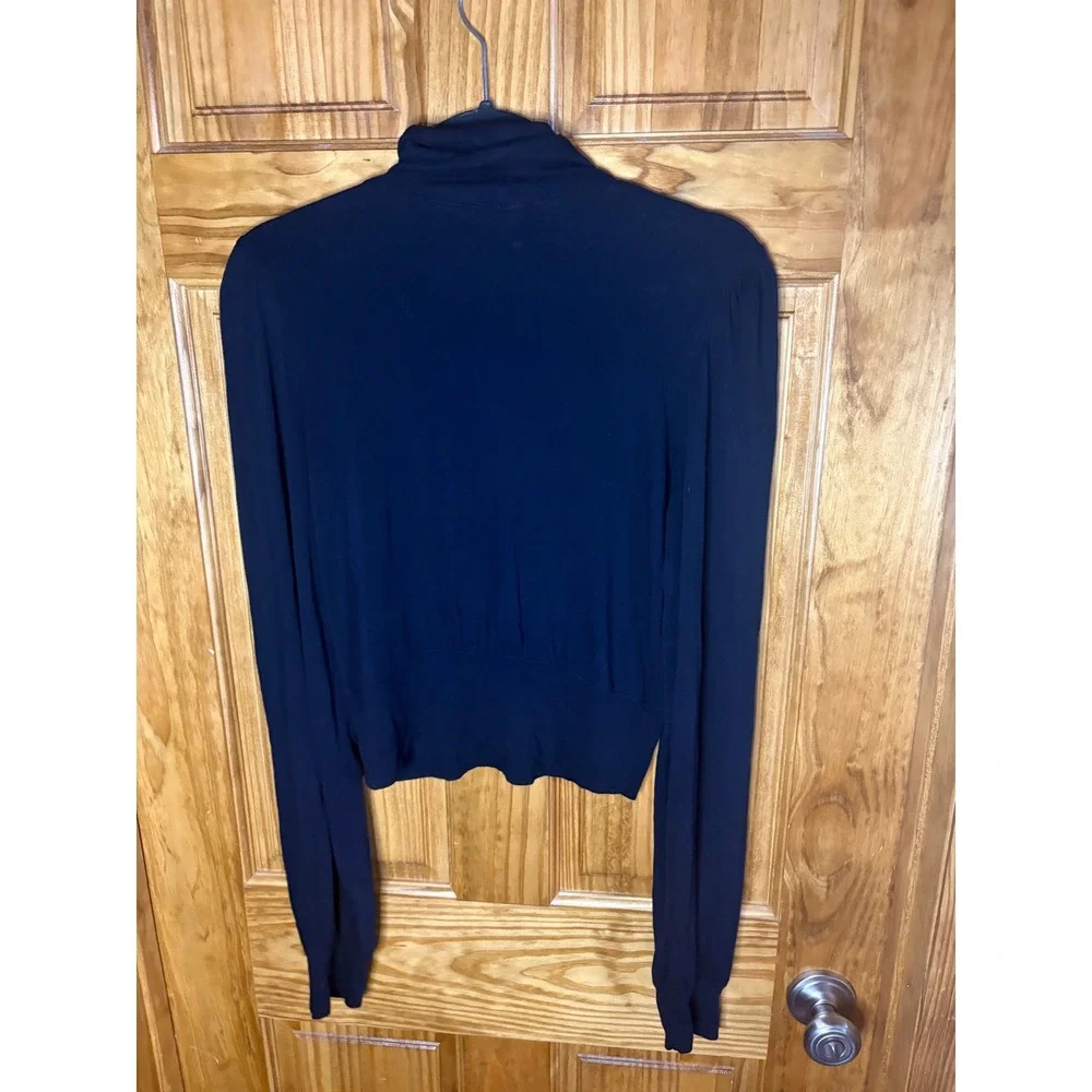 Free People Black Mock Neck Keyhole Long Sleeve Top size Medium